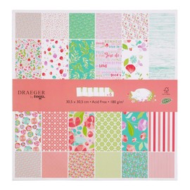 Toga - Carta per scrapbooking, Set di 6 fogli stampati fronte-retro, Fiori di primavera, Rosa e Verde, 30,5 x 30,5 cm