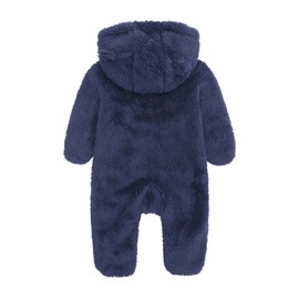 Alunsito Toddler Baby Boy Girl Bear Ear Footed Romper Winter Long Sleeve Hooded Zipper Jumpsuit Warm Playsuit Blue 3 0-3 Months