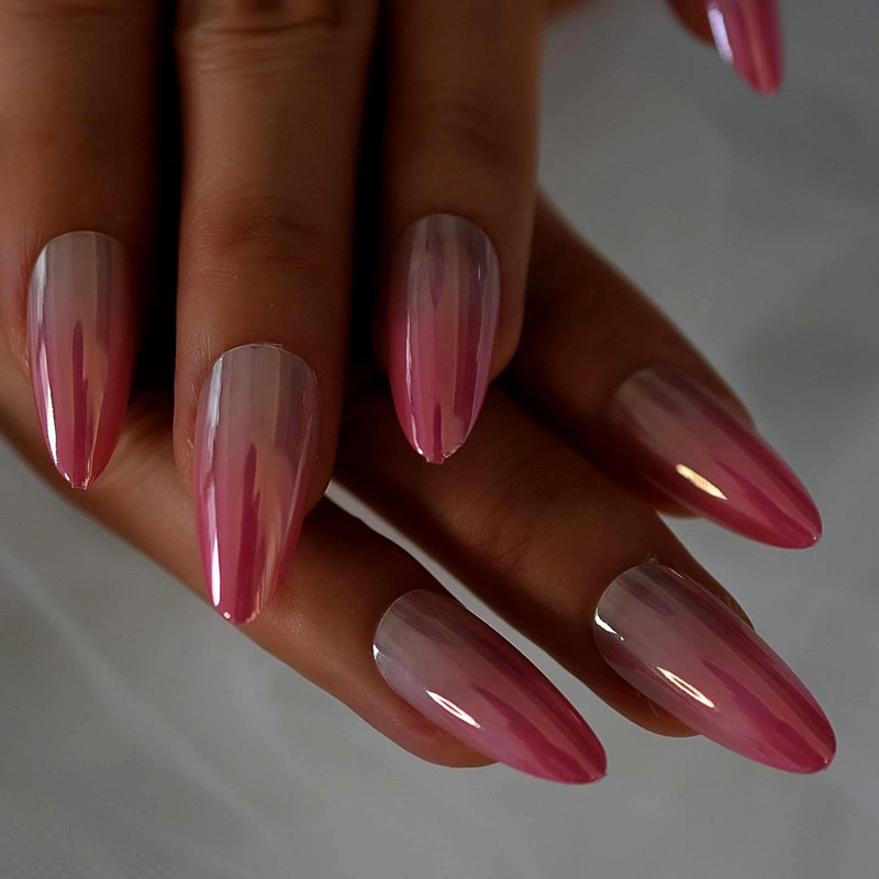 Coolnail Gradient Pink Press on False Nail Shiny Mirror Aurora