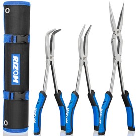 Rizom 3-Piece Long Reach Pliers Set, 13 Inch Double Jointed Long Needle Nose Pliers, 11 Inch 45° & 90° Bent Nose Pliers for Narrow Spaces and Limited Areas