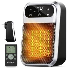 Givebest Cyber 800W Plug in Heater with ECO Mode Save Energy - Portable Outlet Space Heater, Small Electric Wall Heaters for Indoor Use with Adjustable Thermostat and 12H Timer for Bathroom Home