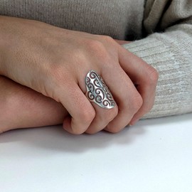 Silverly Women's 925 Sterling Silver 30 mm Open Filigree Swirl Spiral Pattern Long Thumb Ring