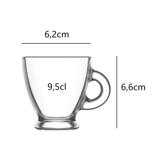 UNISHOP Set di 6 Tazze in Vetro Trasparente, Capacità 9.5cl, per Espresso e Tagliato, Lavabili in Lavastoviglie