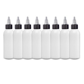 ljdeals 2 oz Plastic Bottles with Twist Top Caps, Refillable, Reusable Empty Bottles for Household Use, Hair Color, Essential Oils, Perfumes, Travel Size, Pack of 8, Made in USA