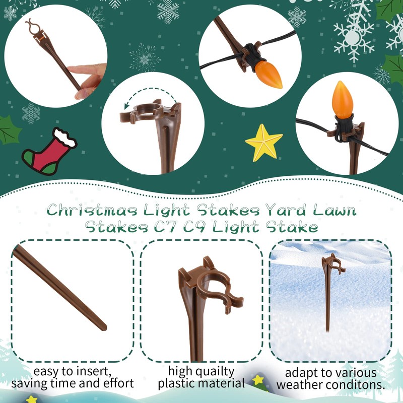 Jetec 200 Pieces Christmas Light Stakes Universal Yard Lawn Holiday