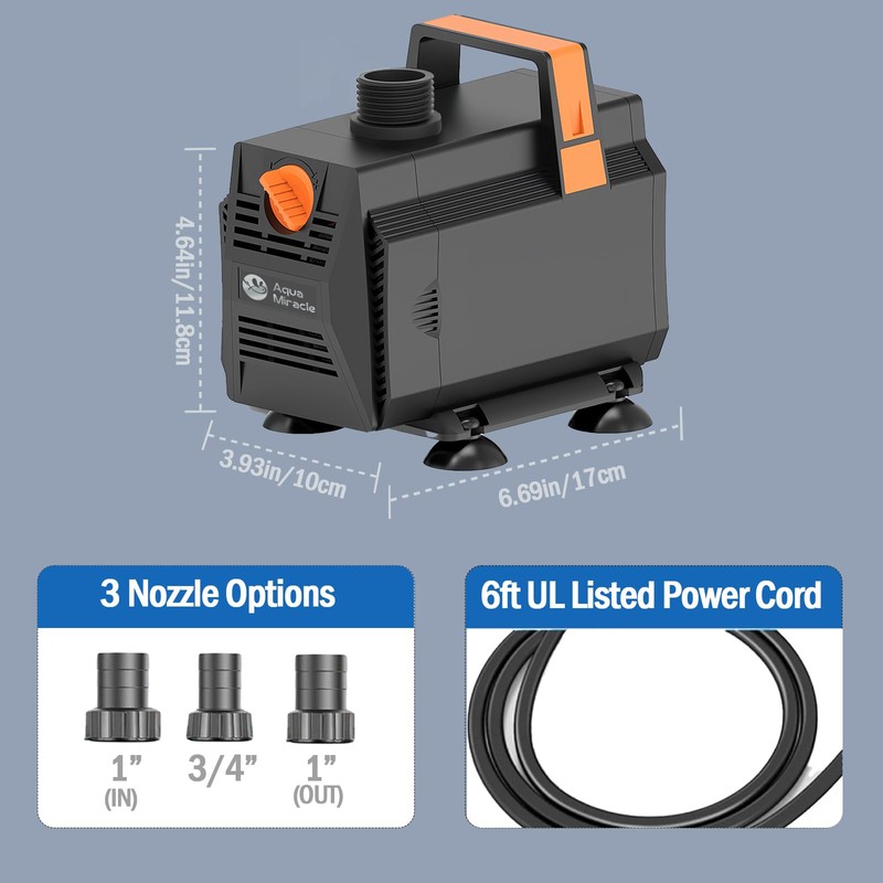 AquaMiracle 1050GPH Submersible Water Pump Pond Pump(4000L/H, 55W), Water Fountain
