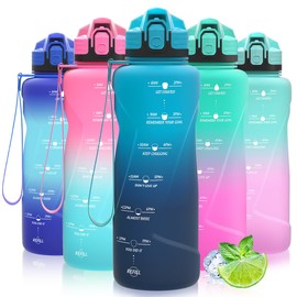 Coolfel Sports Drinking Bottle, 2 L, 1.5 L, 1 L, 700 ml, 500 ml, Children’ leak-proof, motivational Water Bottle with Time Markings, BPA-free Tritan Drinking Bottle for Girls, Boys, for School, Gym