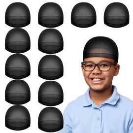 12 Pcs Stocking Wave Cap for Kid Stretchy Nylon Skull Wave Caps Lightweight Beanie Caps Kids Wig Hats (Black)