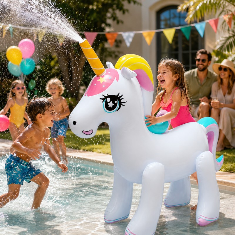 Giant Inflatable Unicorn Sprinkler for Pool Play – PVC Water
