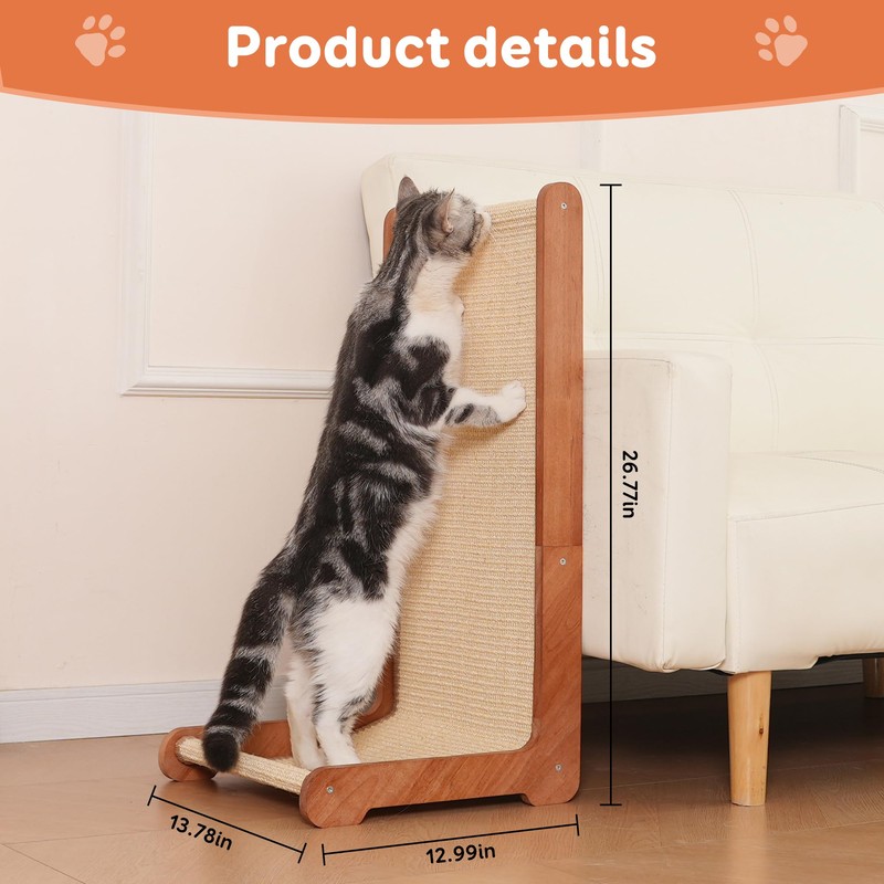 Large Cat Scratching Post for Indoor Cats,26.8'' Solid Wood Frame