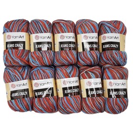 Ilkadim YarnArt Jeans Crazy Knitting Wool with 55% Cotton, 500 g Wool with Colour Gradient, 10 x 50 g