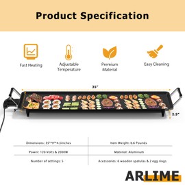 Large Electric griddle, 35" Teppanyaki Grill Extra Large Table Top Griddle, Portable BBQ Grill Electric, with Drip Pan and Adjustable Temperature for Party/Home/Camping Cooking