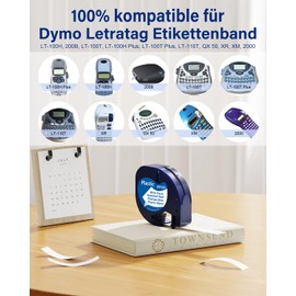 5 x Label Tape for DYMO Letratag 12 mm x 4 m, Compatible with Dymo Label Tape LetraTag XR Labelling Device Plastic White Label Tape Compatible with Dymo Letratag LT-100H LT-100T XR 200B