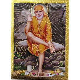 Rastogi Handicraft Best Of Indian Reprint Hindu God Poster/Picture with Golden Foil Unframed (Sai-Baba-Of-Shirdi-7"X5")