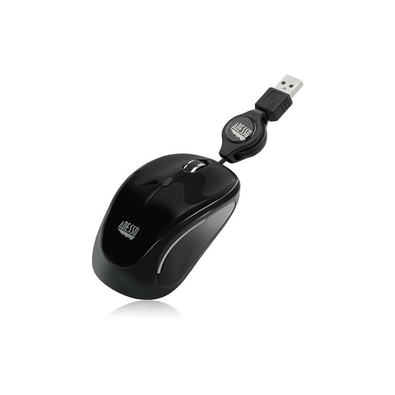 Adesso Ergonomic iMouse S8 - Retractable Optical USB Mouse (Black)