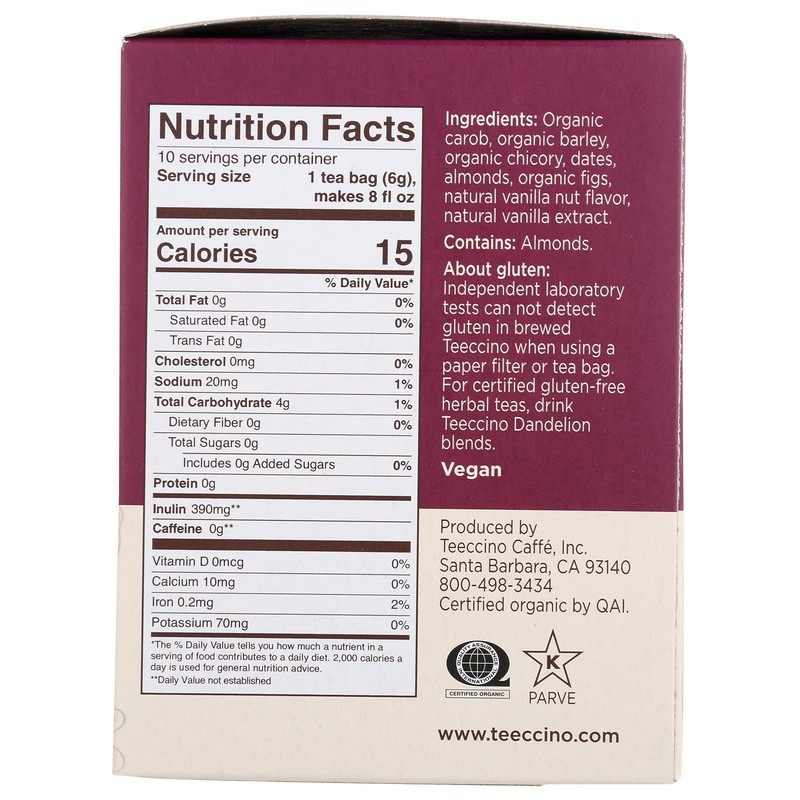 Teeccino Vanilla Nut Herbal Tea - Rich & Roasted Herbal