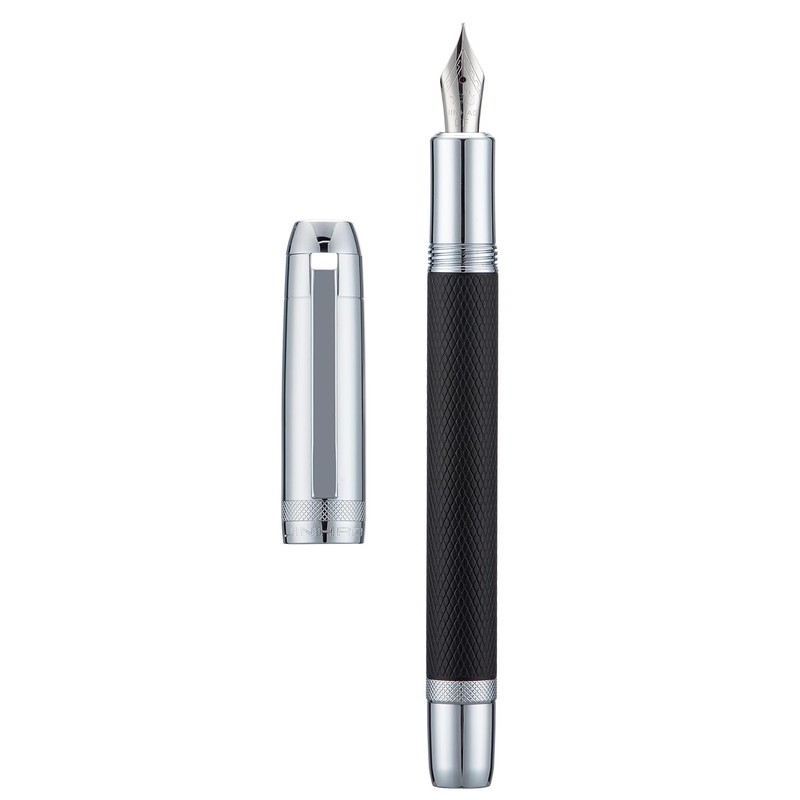 Jinhao 92 Pluma estilográfica negra plateada, punta media, metal sólido