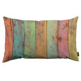TKS MITLAN Vintage Board Throw Pillow Case Cushion Cover Wood Background Colorful Artwork Painted Blue Pink Green Yellow Orange Old Simple Linen Couch Bed Sofa Car Waist Cushion Cover 12 x 20 inch