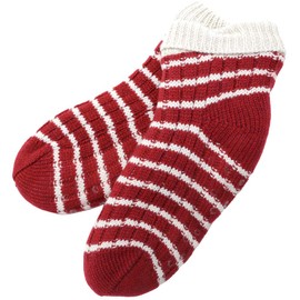 Dewares Boa Back Room Socks, Slippers, Warm, Room Shoes, Cold Protection, Men's, Women's, Fluffy, (00) Border Red (Women's Boa Back)