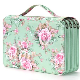 Vomgomfom Colored Pencil Case - 200 Slots Pencil Holder with Zipper Closure Twill Fabric Large Capacity Pencil Case for Watercolor Pens or Markers, Pencil Case Organizer for Artist (Green Rose)