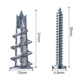 TPZORJX Pack of 50 Plasterboard Dowels, Self-Drilling - Plasterboard Dowels, Self-Blocking, Cavity Dowels, Metal with Screws, Dowels for Plasterboard, Stone, Bricks, Concrete, Plasterboard Panels