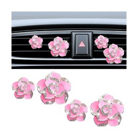 Osilly Bling Car Air Vent Clips, 4PCS/2Set Flower Rhinestone Vehicle Air Outlet Clamp, Sparkly Diamond Automotive Interior Vent Clip Charm Decor Accessories, Universal for SUV Truck RV (Pink)