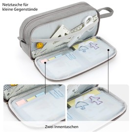 KALIDI Pencil Case with 3 Compartments Large Capacity Pencil Case Pencil Case Pencil Bag for School & Office, Corduroy fabric grey, pencil case