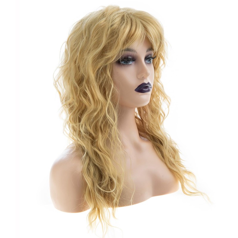 Baruisi Long Curly Wavy Blonde Wig with Bangs Synthetic Heat