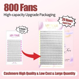 Premade Fans Eyelash Extensions, 800 Fans 3D 12mm Mix Promades Eyelash Fans,0.07 Thickness C Curl Premade Lash Fans, Handmade Premade Fans Volume Lash Extensions (Short Stem 3D 0.07-C 12mm)