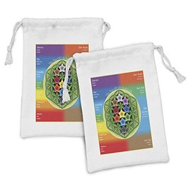 Ambesonne Abstract Fabric Pouch Set of 2, Tree of Life Chart with and Universe Flowers Yoga Pattern, Small Drawstring Bag for Toiletries Masks and Favors, 9" x 6", Multicolor