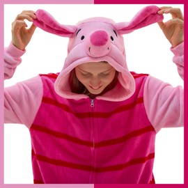 VEULENT Adult Onesie Pajamas Unisex Animal One-Piece Cartoon Costume Cosplay Homewear Sleepwear Partywear For Men Women (Piglet, Small)