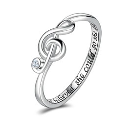 Music Note Ring for Women Sterling Silver Classic Treble Clef Musical Jewelry Graduation Gifts for Musician Music Student (size 5)