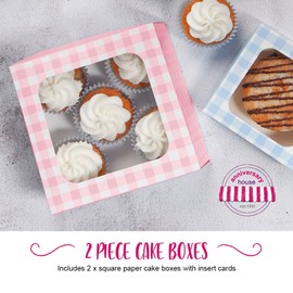 Anniversary House 2-pack Pink Treat Boxes, Gingham and Polka Dot Print, Cookie and Brownie Box, 7.5 x 16 x 16 CM, J156