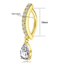 CHARMONLINE 14K Gold Filled Belly Button Ring 14G Navel Ring Stainless Steel Clicker Belly Rings Hoop CZ Teardrop Reverse Belly Button Rings Belly Piercings Jewelry for Women
