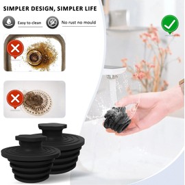 Tapones de Drenaje para bañera – 2 Tapones universales de Silicona para Ducha y Fregadero, baño y desagüe de Ducha, fácil instalación, Color Gris (Negro)