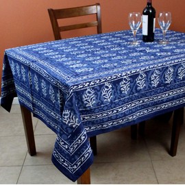 Homestead Hand Made Dabu Block Print 100% Cotton Tablecloth 60x90 Rectangular Astonishing