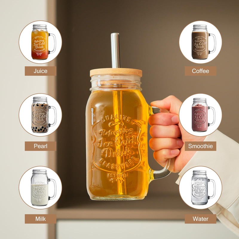EABOSON 4 Pack 24oz Mason Drinking Jars with Lids and