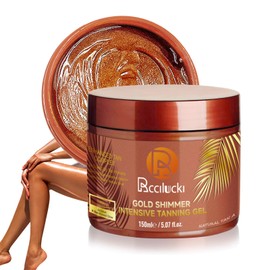 Golden Shimmer Tanning Gel-Browning Tan Accelerator-Hydrating Bronze Enhancer with Carrot & Coconut | Tanning Cream for Sun/Tanning Bed Use (5 Fl Oz)