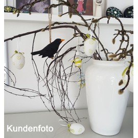 Blackbird Hand Carved Approx. 10-12 cm with Hanger | Wooden Bird Decorative Bird Coloured Hand-Painted Glass Eyes, Birds, Bird, for Swallow Nest Bring Happiness 4260355039094
