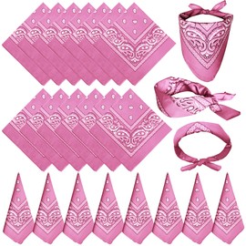 TFengfly 24 Pack Pink Paisley Bandanas Bulk Unisex Cowboy Bandanas Head Scarf Necktie Face Cover (Pink)
