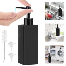 ADERTOS Black Soap Dispenser Matte Black Handwash Dispenser Soap Lotion Pump Bottle Dispenser Refillable Empty Press Pump Bottles Container with Funnel and Brushes for Kitchen Bathroom, 350ml/12oz