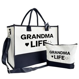 SUSZDOU Grandma Life Tote Bag, Canvas Tote Bag for Women, Shoulder Beach Bag, Grandma Announcement Gift, New Grandma Gift, Grandma Shopping Bag for Daily, Grandma Birthday Gift, Mother's Day Gift