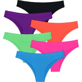 ToBeInStyle - Ropa interior de corte láser para niñas jóvenes y adultos jóvenes sin mostrar sin bragas, Paquete de 6: surtido vibrante de Tangas, L