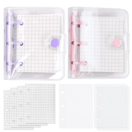 Roseyan Mini Ringbuchordner 3 Loch Binder Notizbuch Transparent Ring-Mappe Soft PVC Notizbuch 80 Blatt Papier pro Tragbar Binder Abdeckung und 3 Taschen für Journal Memo Meeting 10 * 8.7cm (2)