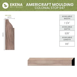 WM947 - Americraft Colonial Stop Solid Hardwood Moulding, 3/8"D x 1 1/4"W x 96"L, Stain Grade Walnut