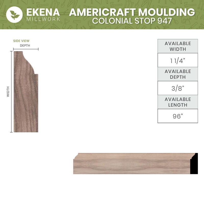 WM947 - Americraft Colonial Stop Solid Hardwood Moulding, 3/8"D x