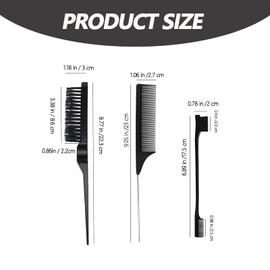 3 Pieces Styling Hair Brush Set, Slick Bristle Hair Brush, Rat Tail Comb Edge Brush for Edge & Back Brushing, Combing Slicking Hair for Women