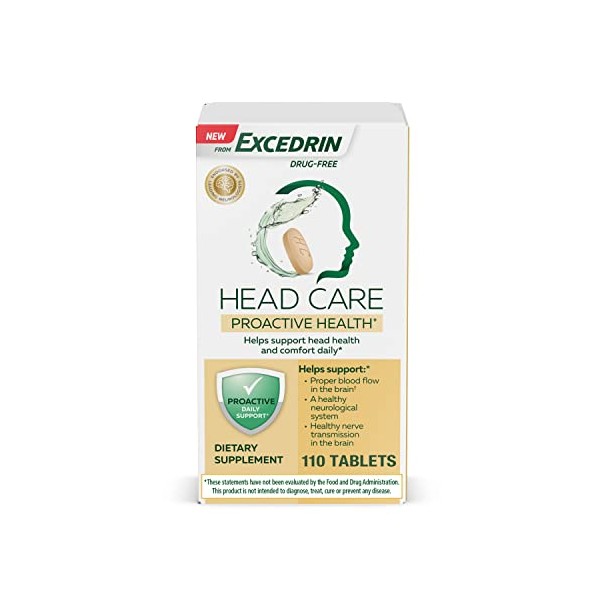 Head Care Proactive Health From Excedrin with Magnesium, Riboflavin, Vitamin B6, Folic Acid and Vitamin B12, Dietary Supplement Supports Head Health and Comfort Daily – 110 Count