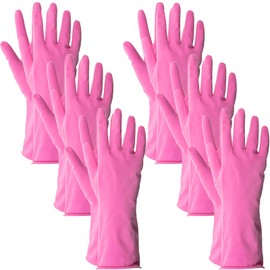 ForPro Natural Rubber Gloves, 6 Pairs Reusable Multi-Purpose Household Cleaning Gloves with Soft Inner Lining, Waterproof & Chemical-Resistant, Cotton Candy, Small