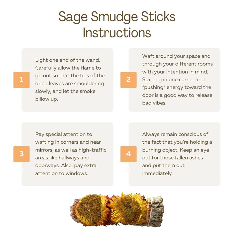 Wholesale Sunflower and White Sage Smudge Sticks, 4", 50 Pieces